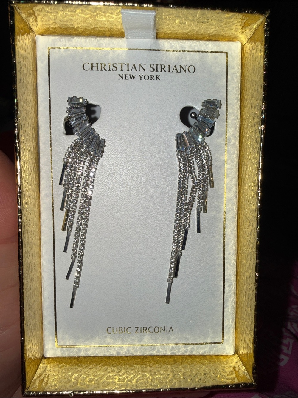 Christian Siriano Silver Fringe Crystal Drop Earrings